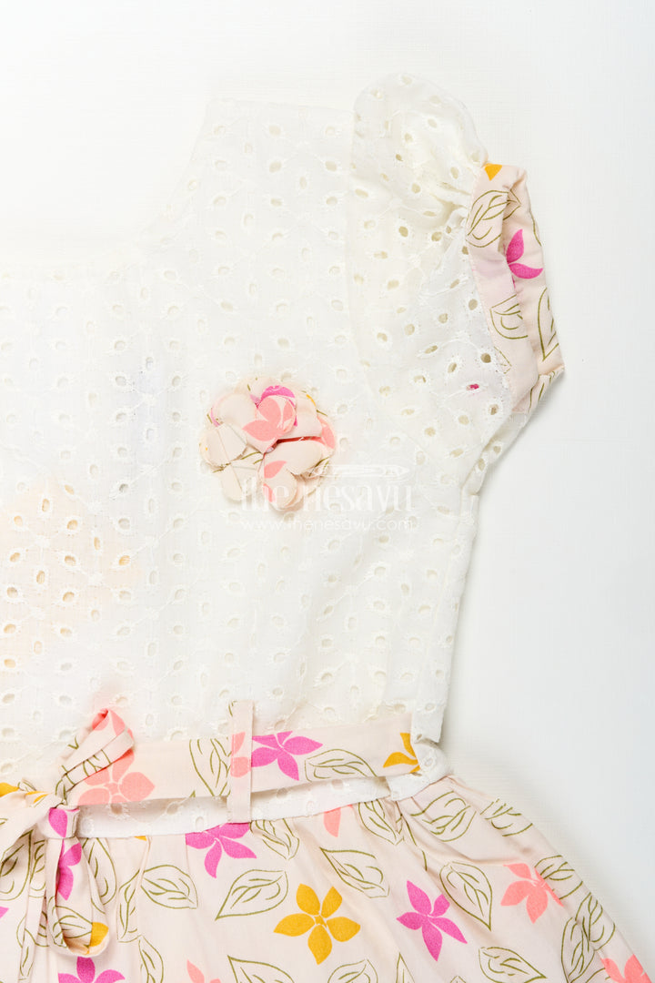 Girls Regular Wear Cotton Frock with Hakoba Bodice and Multicolor Floral Digital Print Bottom