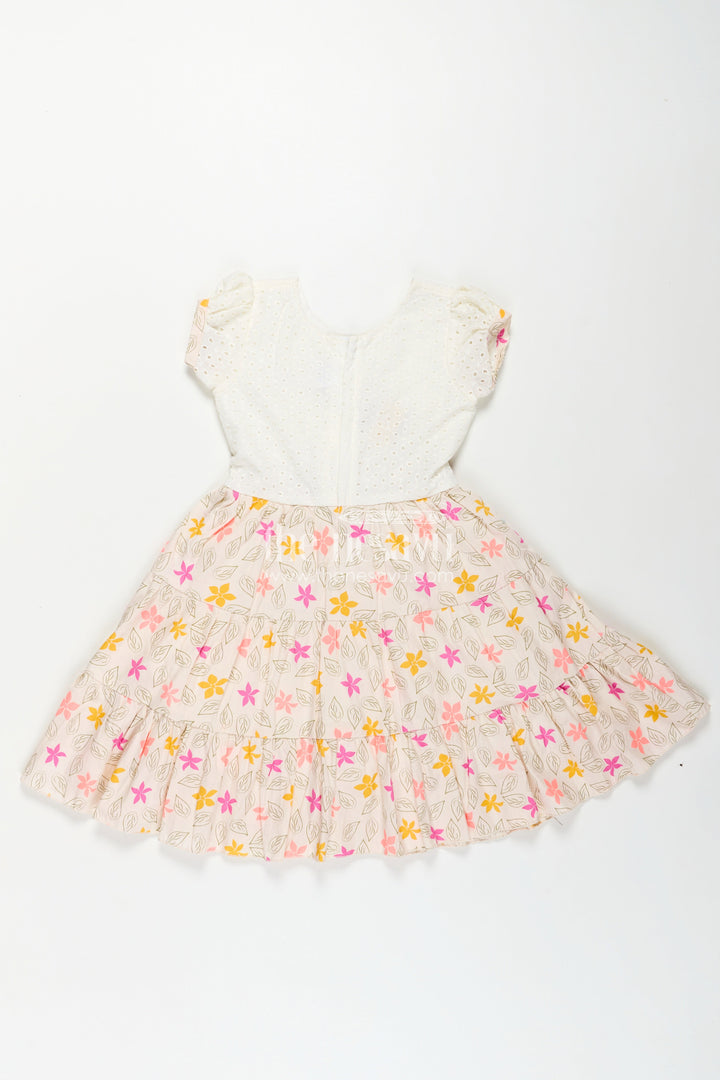 Girls Regular Wear Cotton Frock with Hakoba Bodice and Multicolor Floral Digital Print Bottom