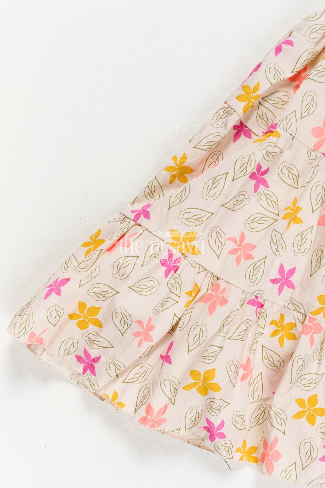 Girls Regular Wear Cotton Frock with Hakoba Bodice and Multicolor Floral Digital Print Bottom