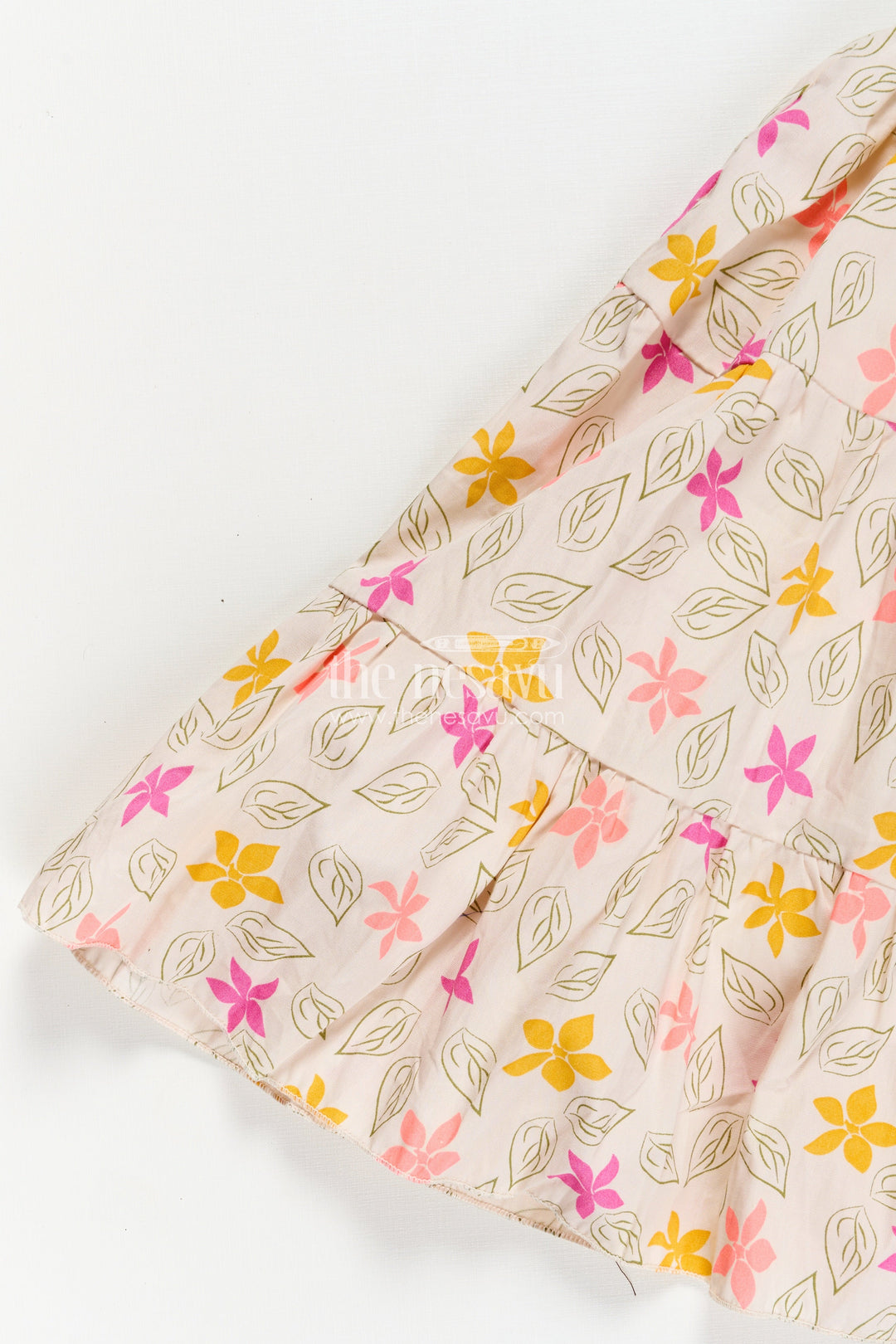 Girls Regular Wear Cotton Frock with Hakoba Bodice and Multicolor Floral Digital Print Bottom