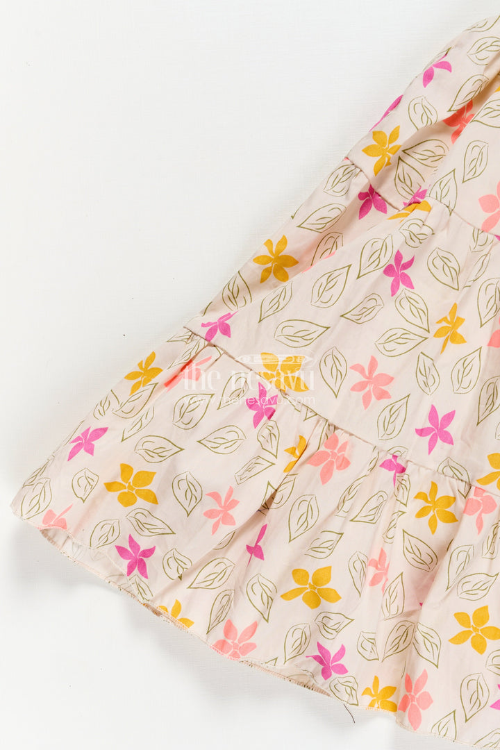 Girls Regular Wear Cotton Frock with Hakoba Bodice and Multicolor Floral Digital Print Bottom