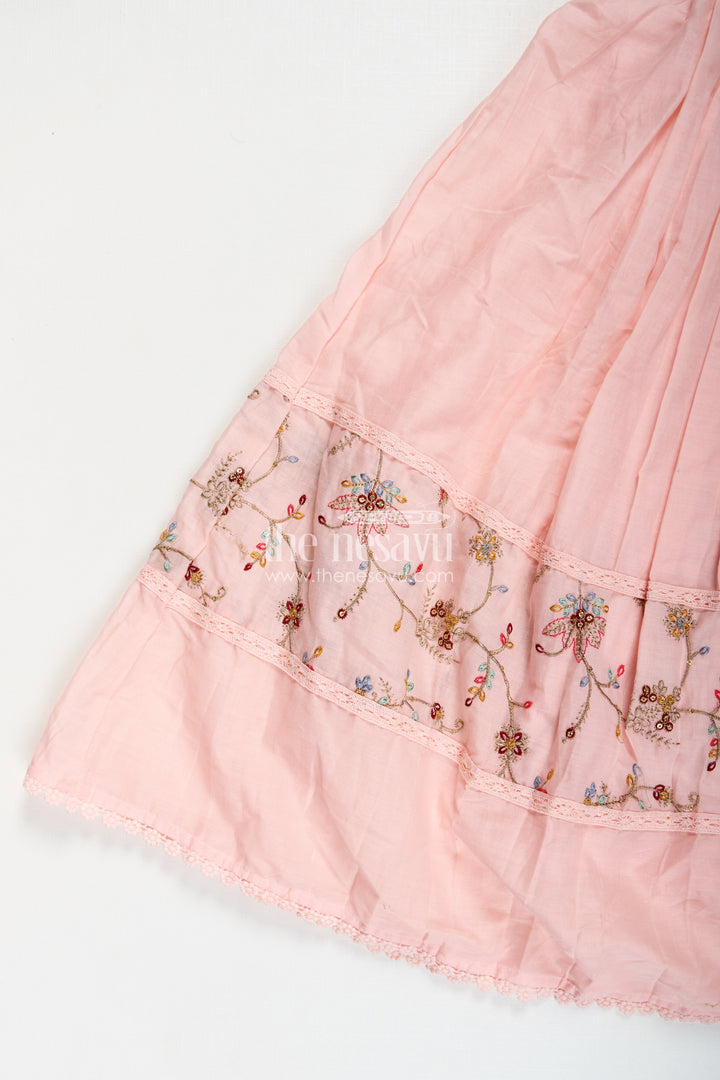 Girls Cotton Latest Designer Frock in Blush Pink with Pintucks and Thread Embroidery Yoke