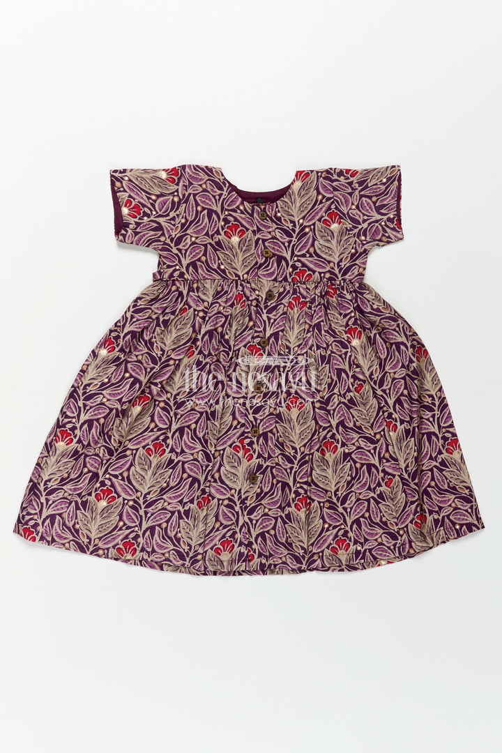 Girls Printed Chanderi Frock with Unique Frock Sleeves Design and Elegant Floral Motifs