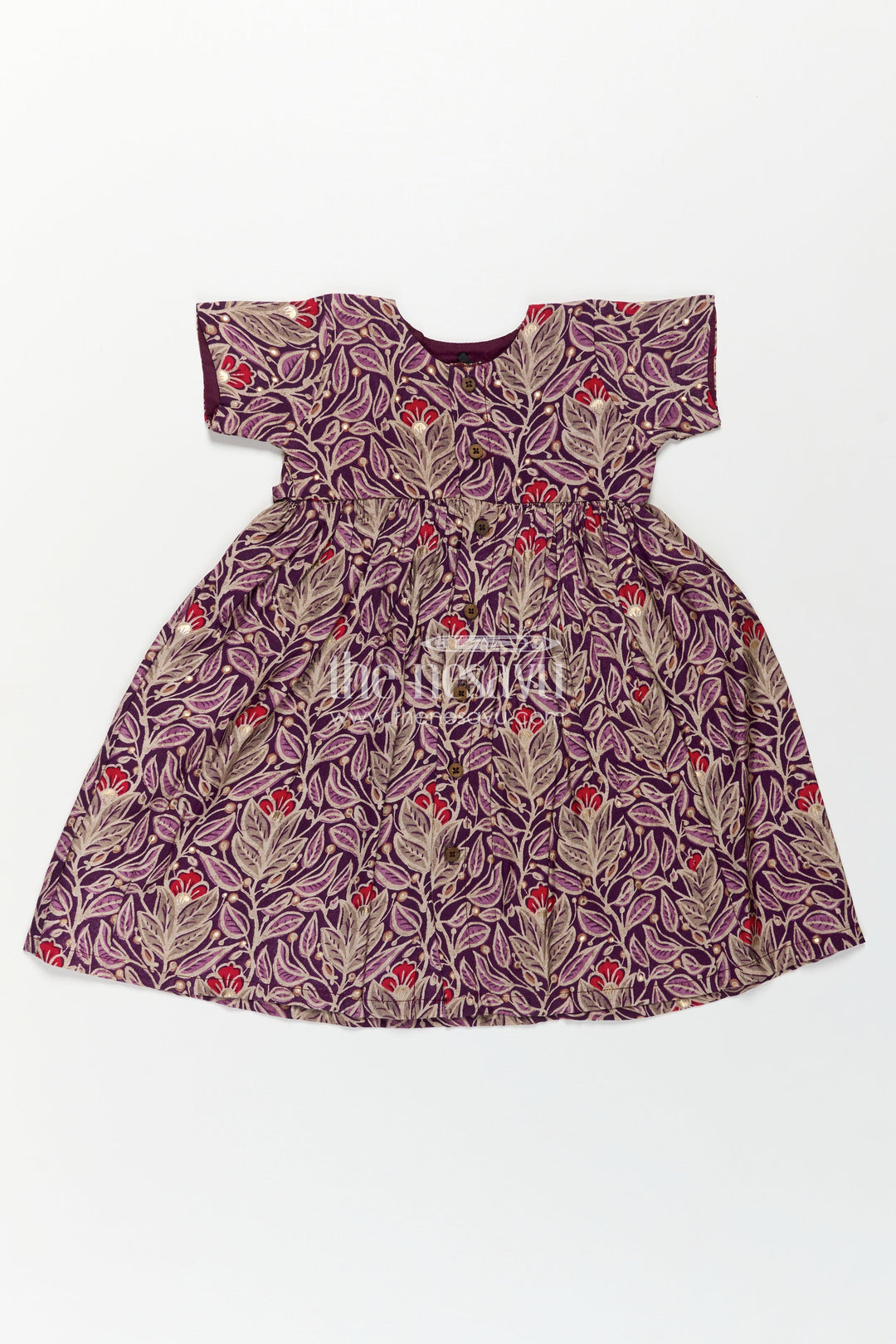 Girls Printed Chanderi Frock with Unique Frock Sleeves Design and Elegant Floral Motifs