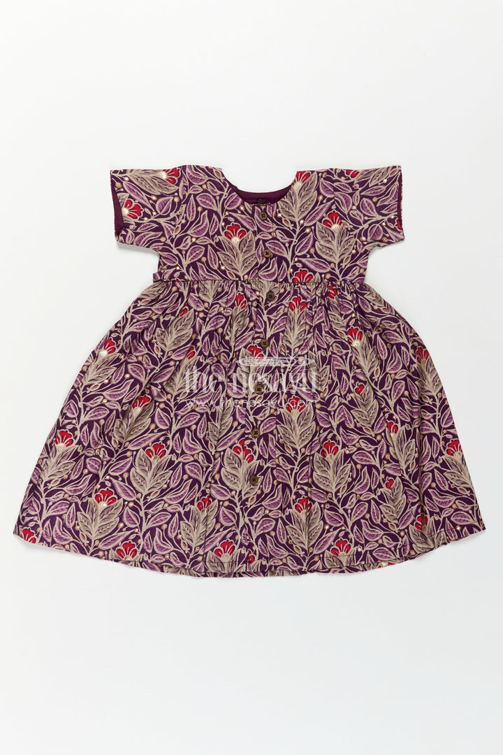 Girls Printed Chanderi Frock with Unique Frock Sleeves Design and Elegant Floral Motifs