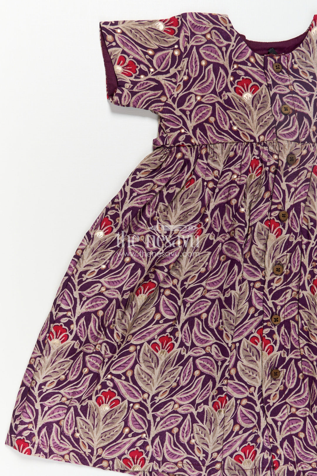 Girls Printed Chanderi Frock with Unique Frock Sleeves Design and Elegant Floral Motifs