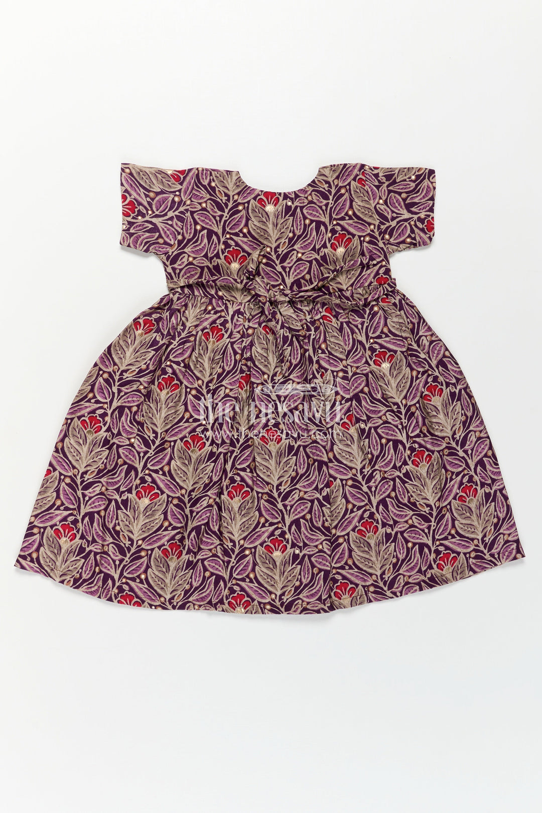 Girls Printed Chanderi Frock with Unique Frock Sleeves Design and Elegant Floral Motifs