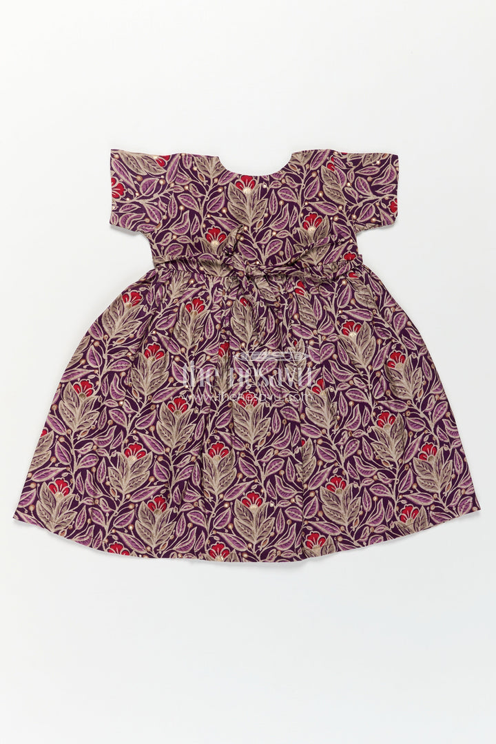 Girls Printed Chanderi Frock with Unique Frock Sleeves Design and Elegant Floral Motifs