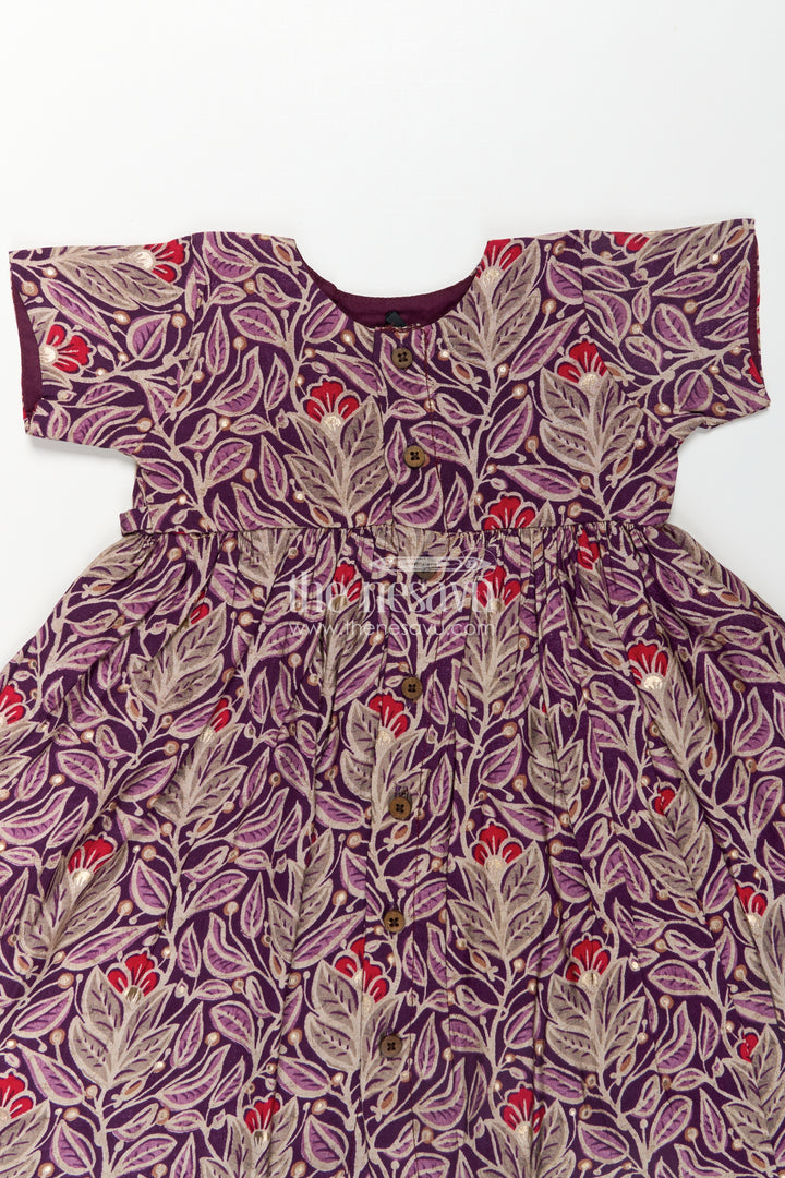 Girls Printed Chanderi Frock with Unique Frock Sleeves Design and Elegant Floral Motifs