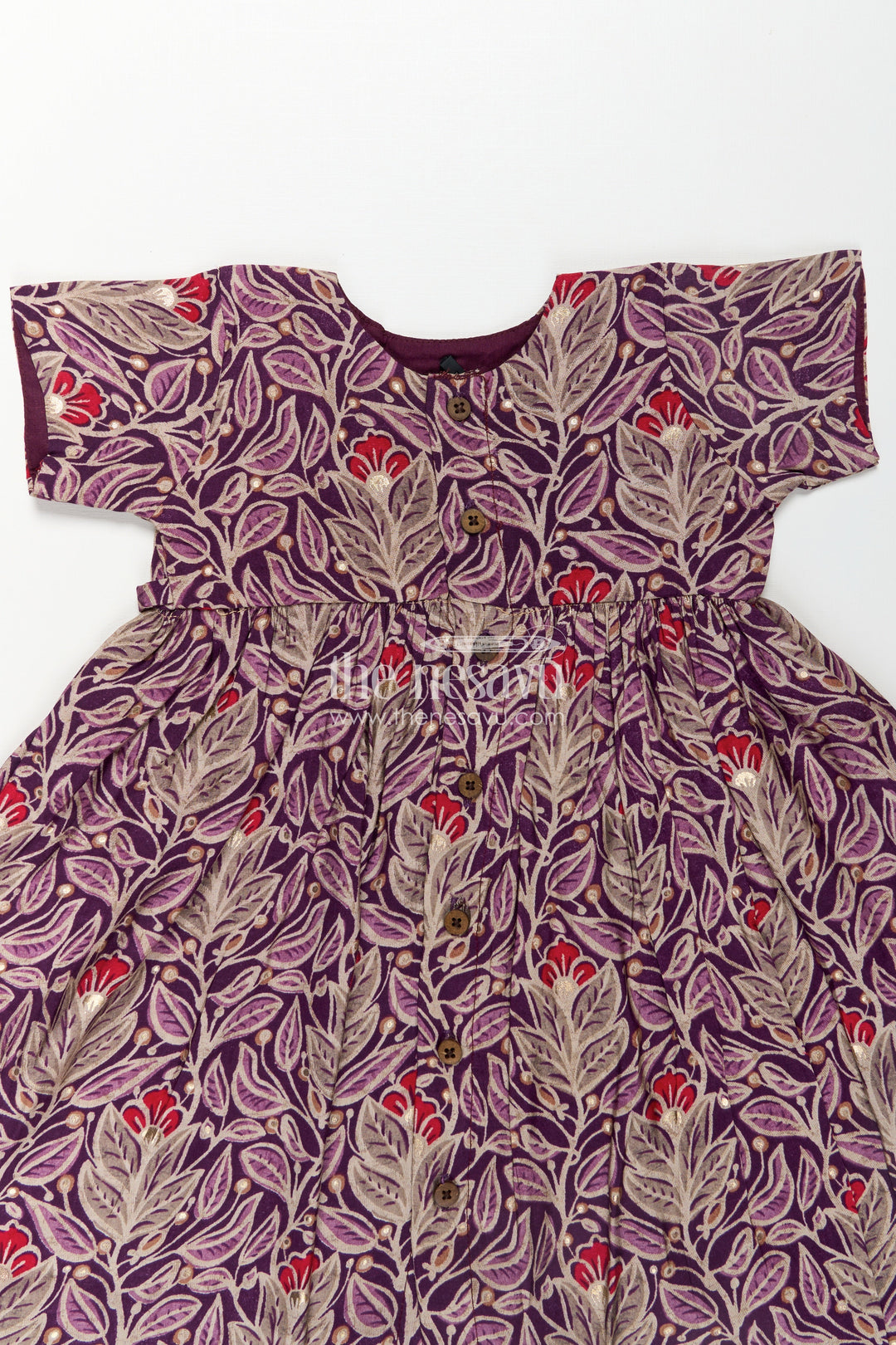 Girls Printed Chanderi Frock with Unique Frock Sleeves Design and Elegant Floral Motifs