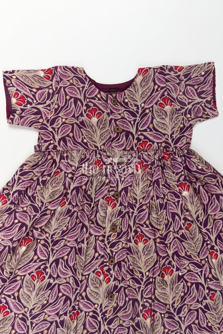 Girls Printed Chanderi Frock with Unique Frock Sleeves Design and Elegant Floral Motifs