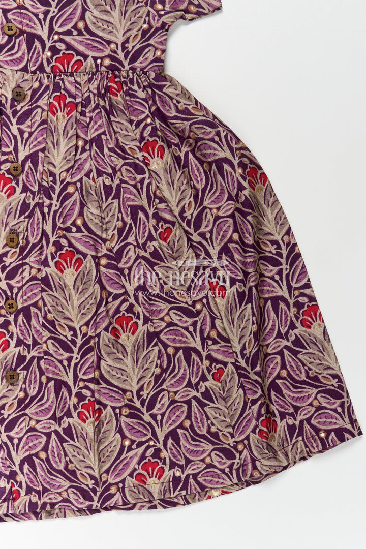 Girls Printed Chanderi Frock with Unique Frock Sleeves Design and Elegant Floral Motifs