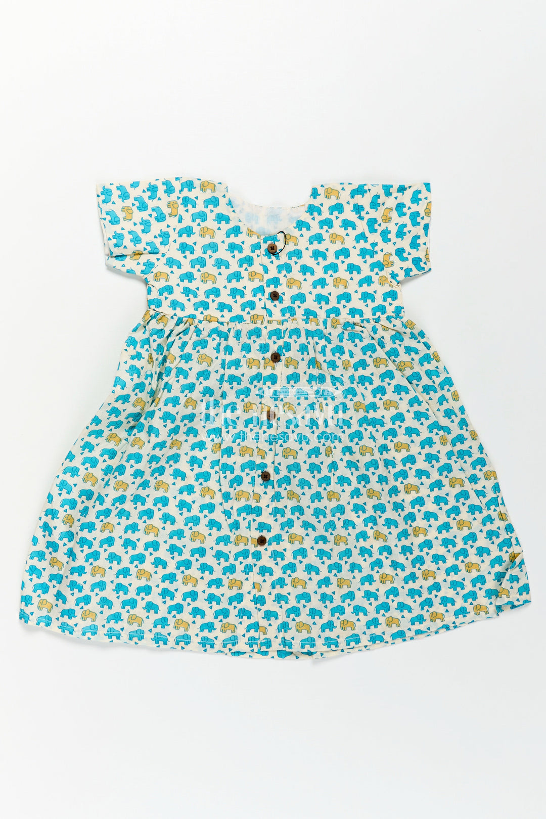 Girls Cotton Printed Frock with Front Button Frock Design and Cute Elephant Motif Pattern