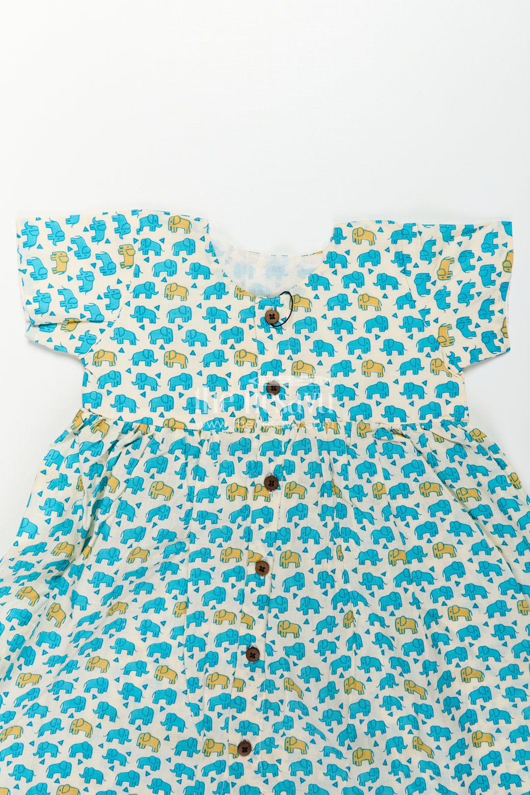 Girls Cotton Printed Frock with Front Button Frock Design and Cute Elephant Motif Pattern