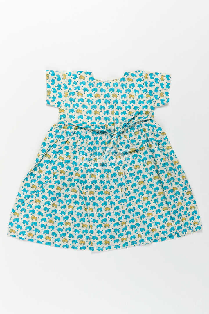 Girls Cotton Printed Frock with Front Button Frock Design and Cute Elephant Motif Pattern