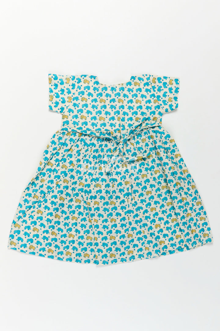 Girls Cotton Printed Frock with Front Button Frock Design and Cute Elephant Motif Pattern