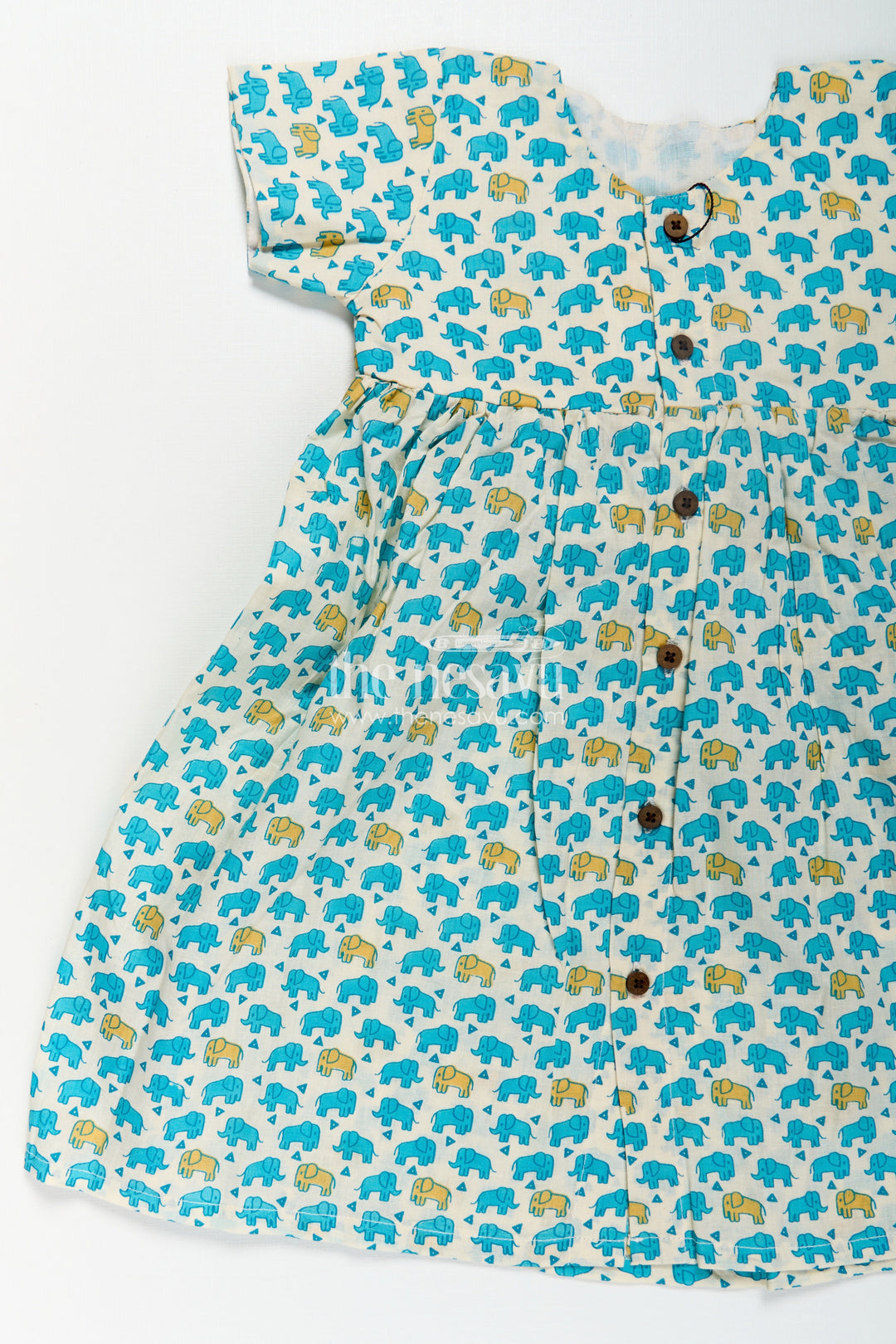 Girls Cotton Printed Frock with Front Button Frock Design and Cute Elephant Motif Pattern