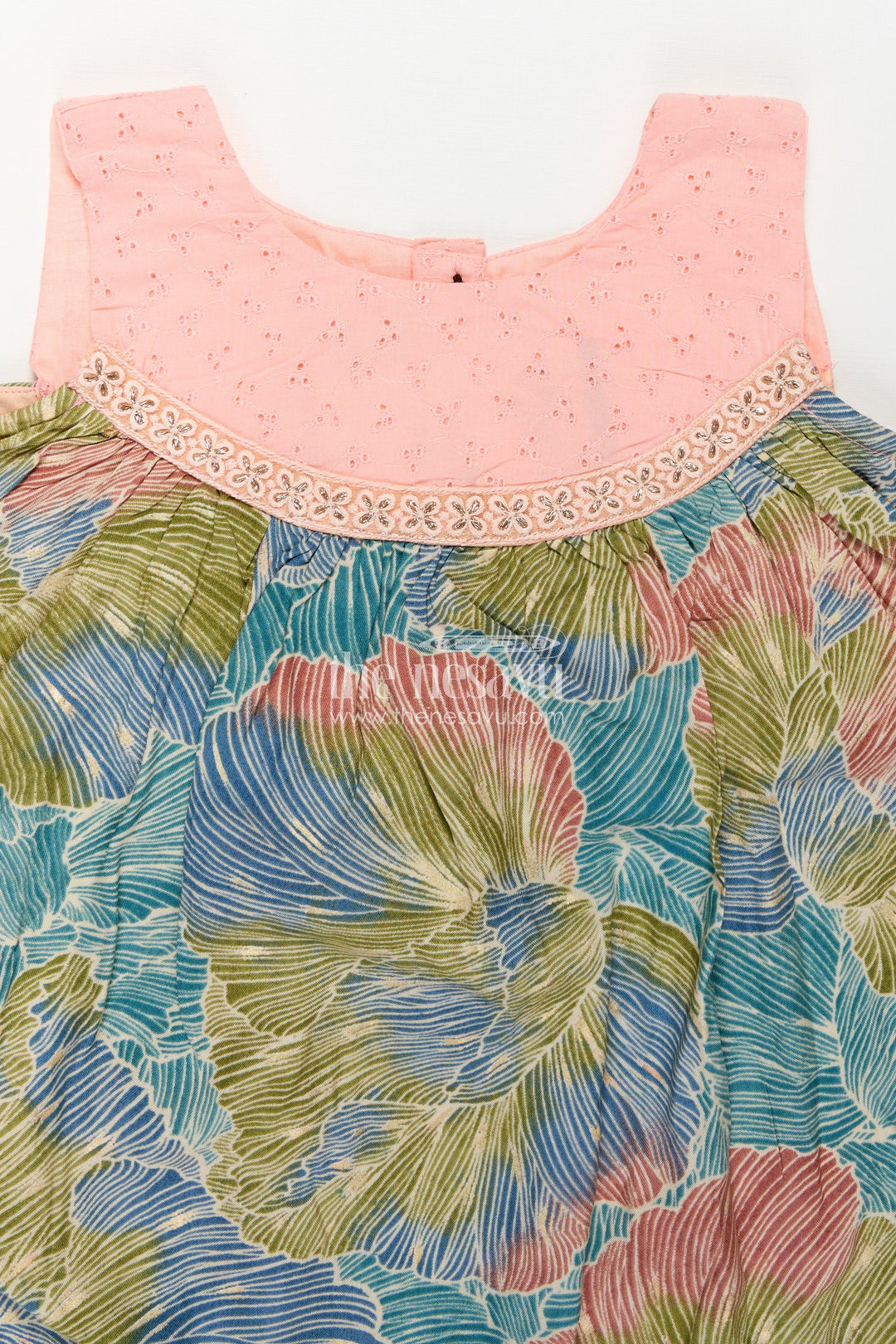 Girls Printed Chanderi Frock with Pastel Toned Botanical Motifs and Elegant Flow in Long Frock for Party Style