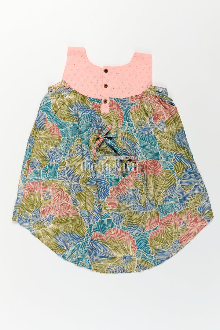 Girls Printed Chanderi Frock with Pastel Toned Botanical Motifs and Elegant Flow in Long Frock for Party Style