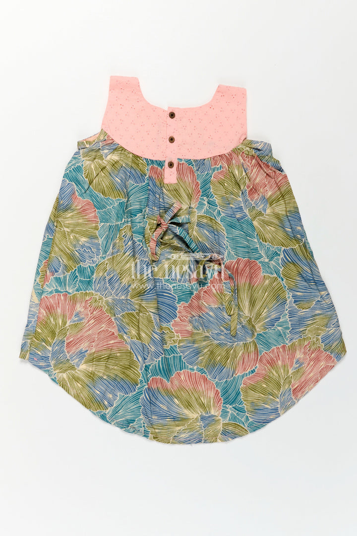 Girls Printed Chanderi Frock with Pastel Toned Botanical Motifs and Elegant Flow in Long Frock for Party Style