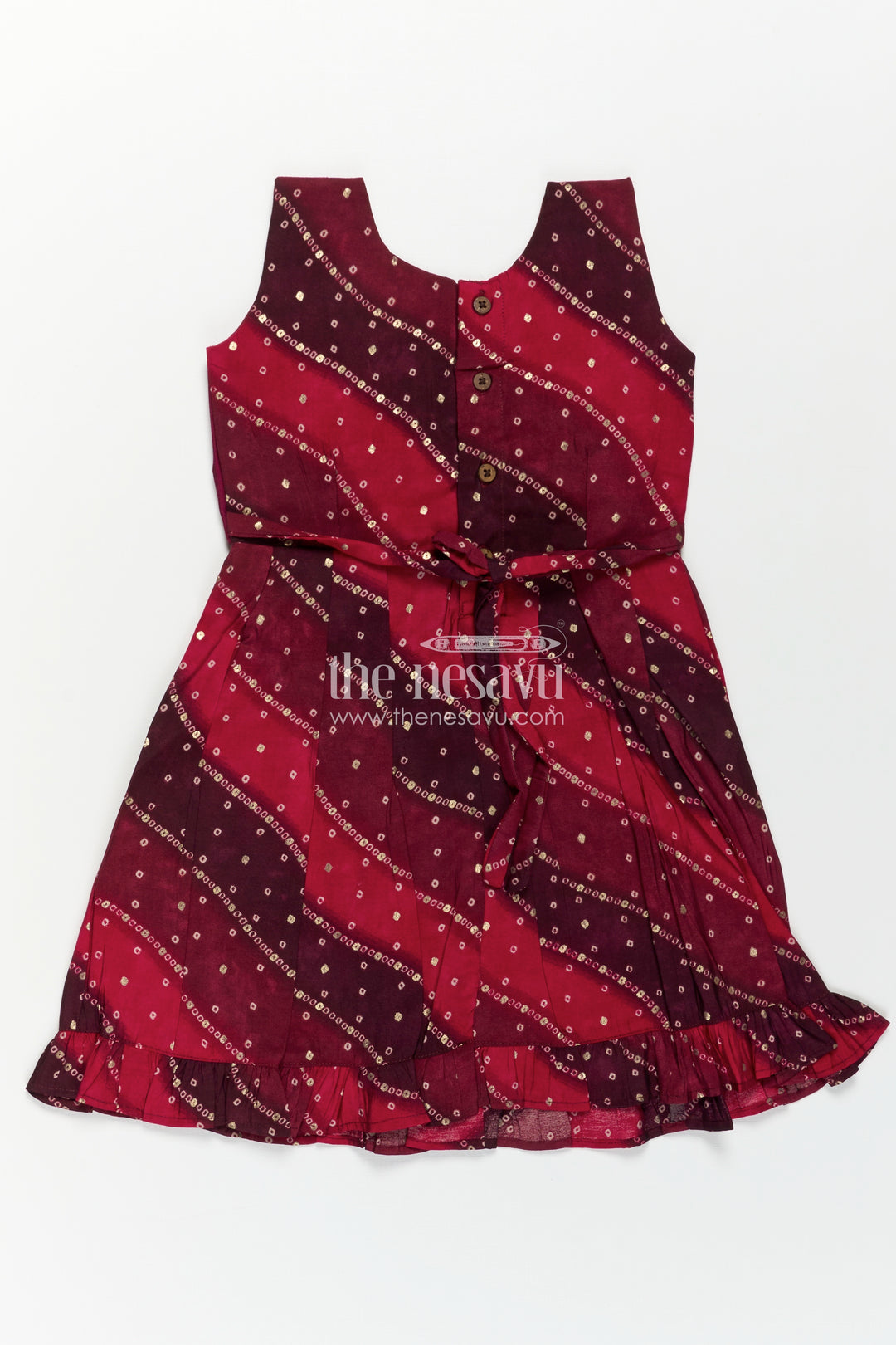 Girls Maroon Viscose Frock with Sequined Detailing and Waist Belt in Long Frock Party Style