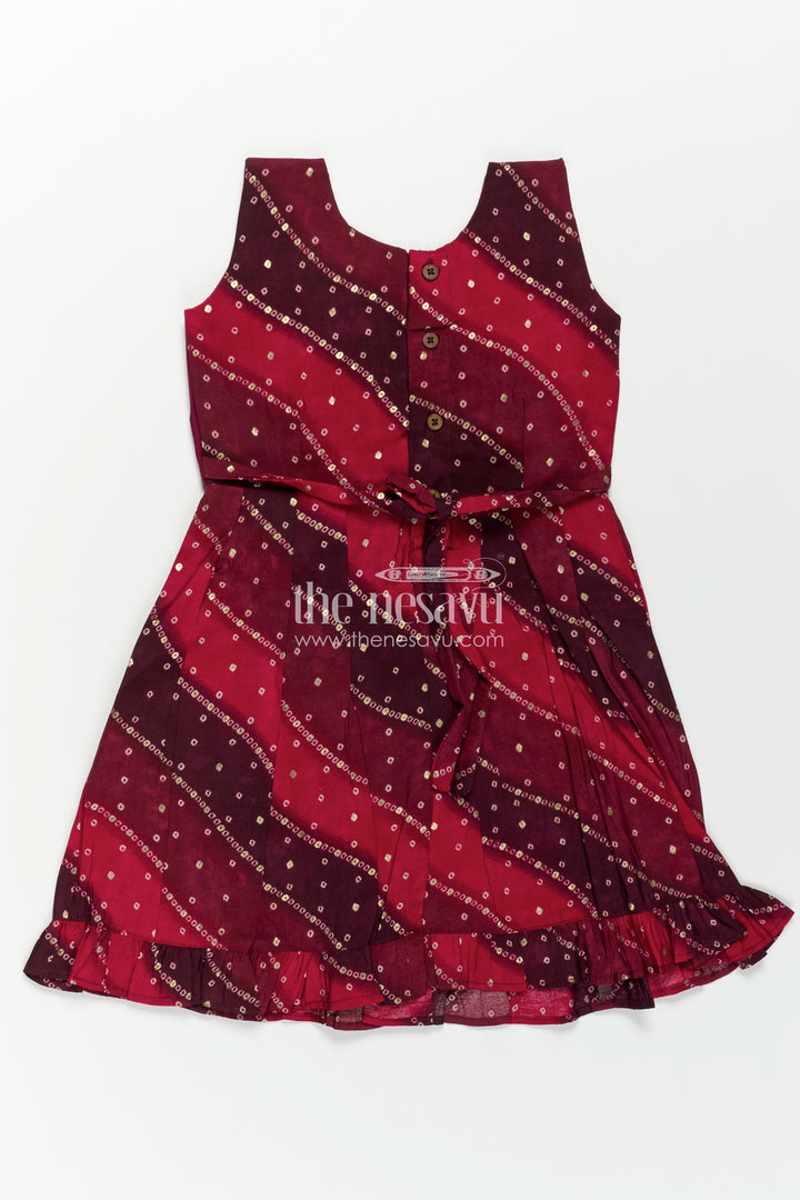 Girls Maroon Viscose Frock with Sequined Detailing and Waist Belt in Long Frock Party Style
