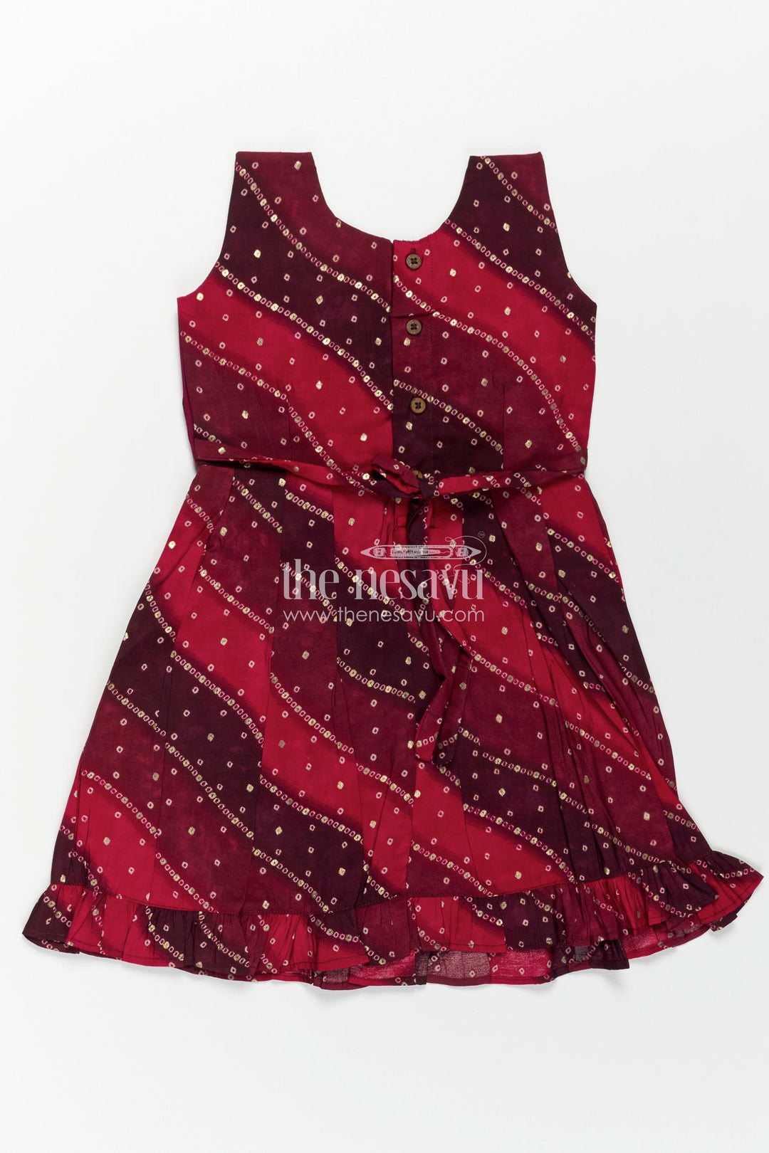 Girls Maroon Viscose Frock with Sequined Detailing and Waist Belt in Long Frock Party Style