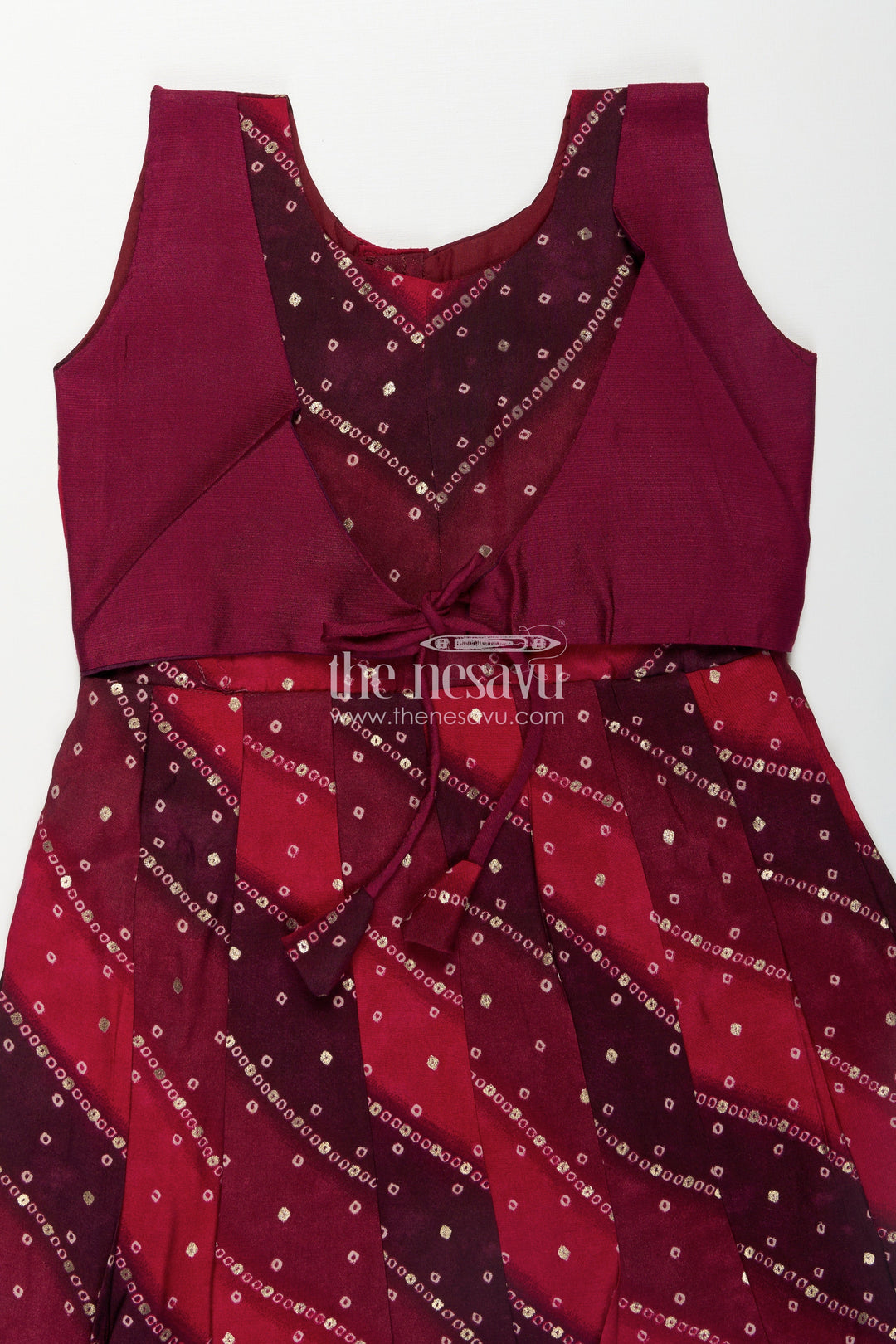 Girls Maroon Viscose Frock with Sequined Detailing and Waist Belt in Long Frock Party Style