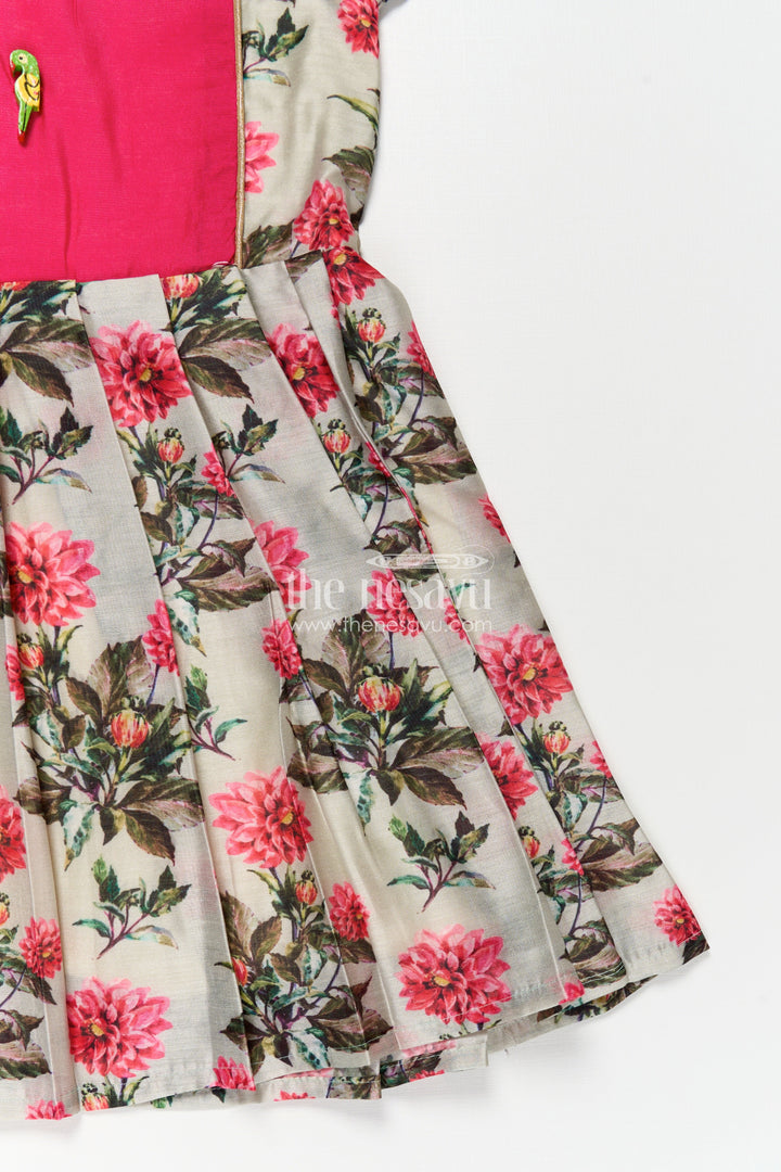 Girls Digital Printed Chanderi Frock with Puff Sleeves and Pleated Skirt in Elegant Frock Frill Dress Style