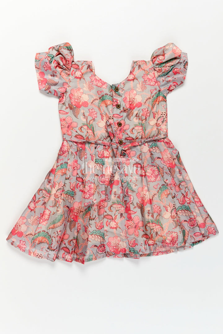 Girls Digital Printed Chanderi Frock with Pleats and Parrot Brooch in Beautiful Design Frock Style