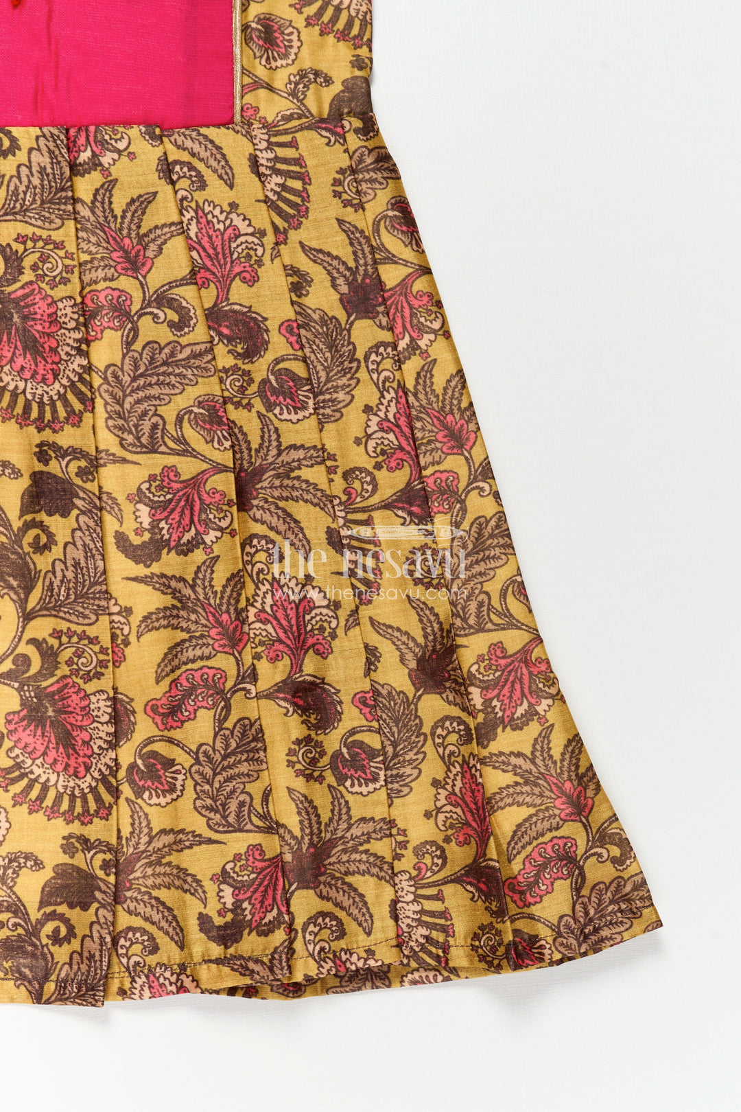 Girls Digital Printed Chanderi Frock with Puff Sleeves and Pleated Skirt in Traditional Frock Design Style