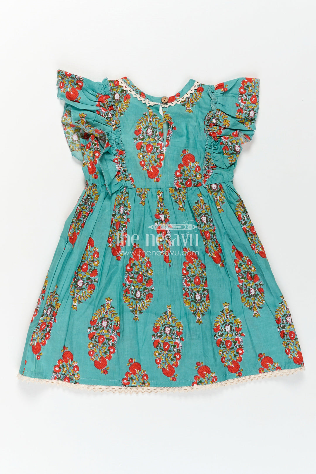 Girls Cotton Infants Frocks in Traditional Floral Design with Puff Sleeves and Lace Trim