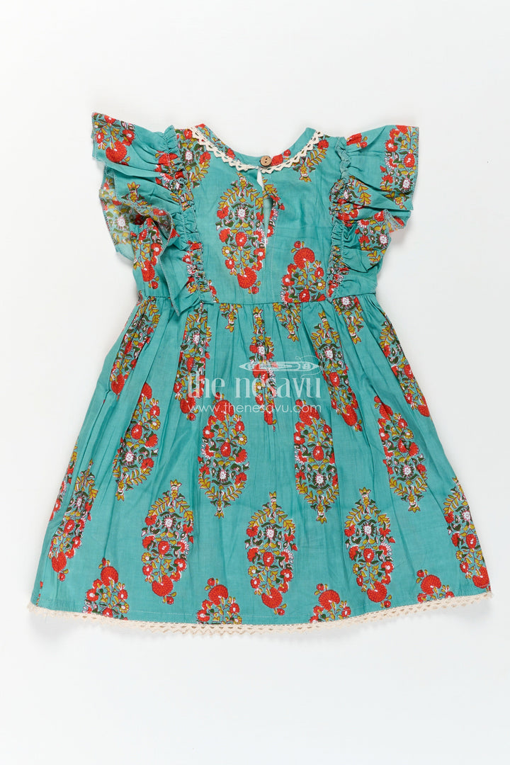 Girls Cotton Infants Frocks in Traditional Floral Design with Puff Sleeves and Lace Trim