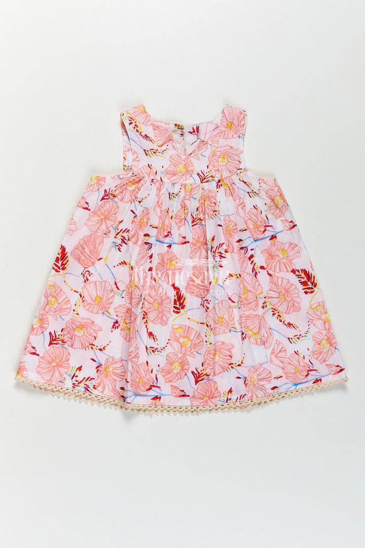 Girls Cotton Frocks Online for Kids in Sleeveless Style with Pink Floral Digital Print