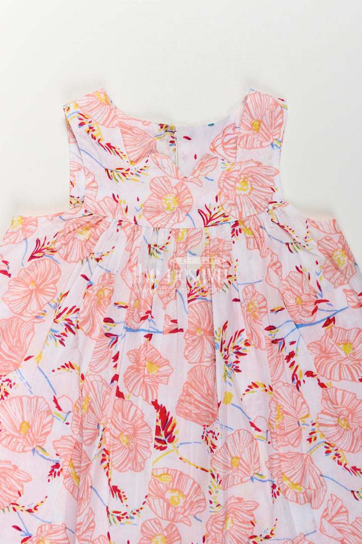 Girls Cotton Frocks Online for Kids in Sleeveless Style with Pink Floral Digital Print
