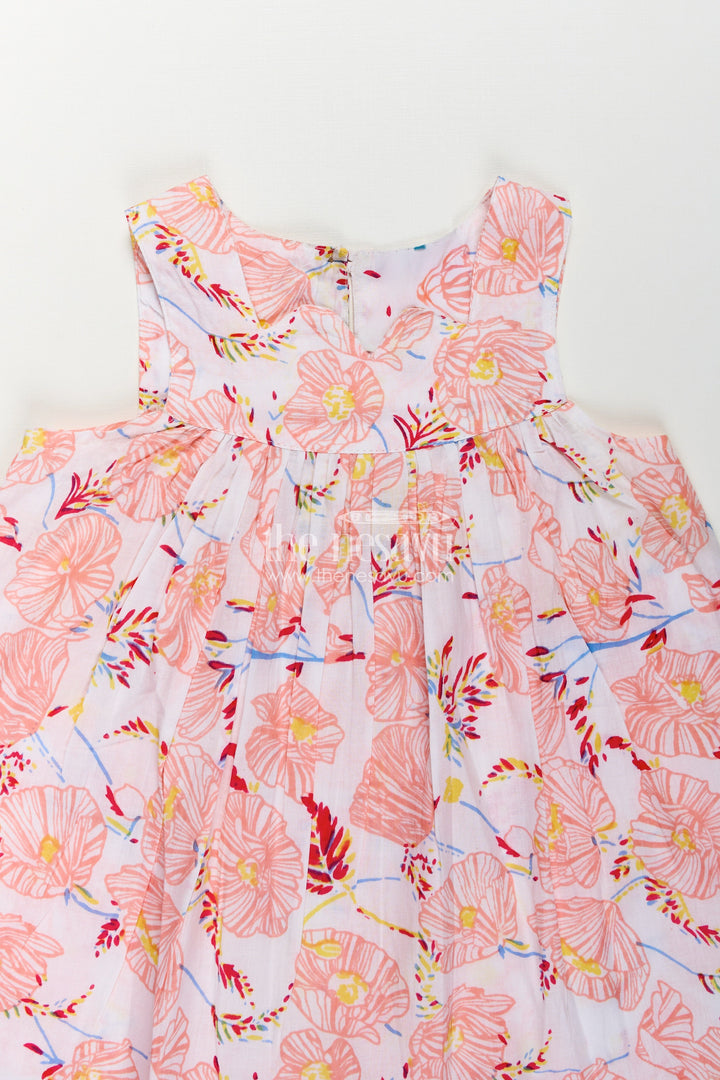 Girls Cotton Frocks Online for Kids in Sleeveless Style with Pink Floral Digital Print
