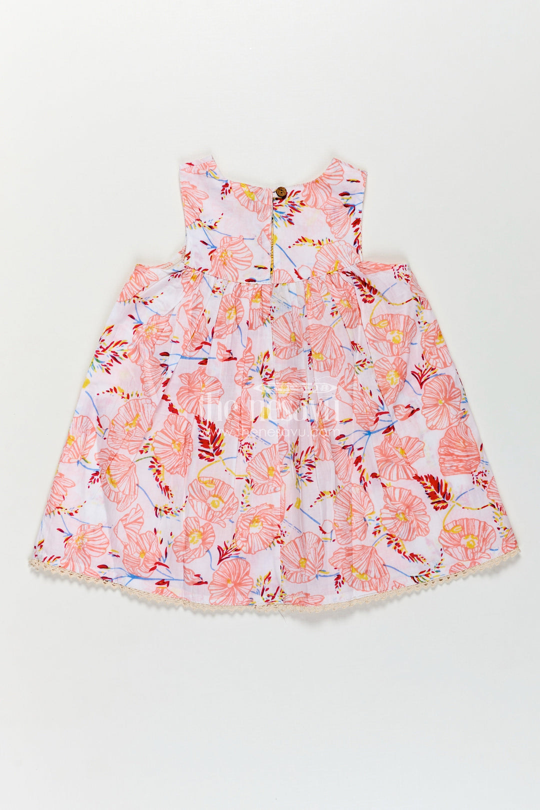 Girls Cotton Frocks Online for Kids in Sleeveless Style with Pink Floral Digital Print