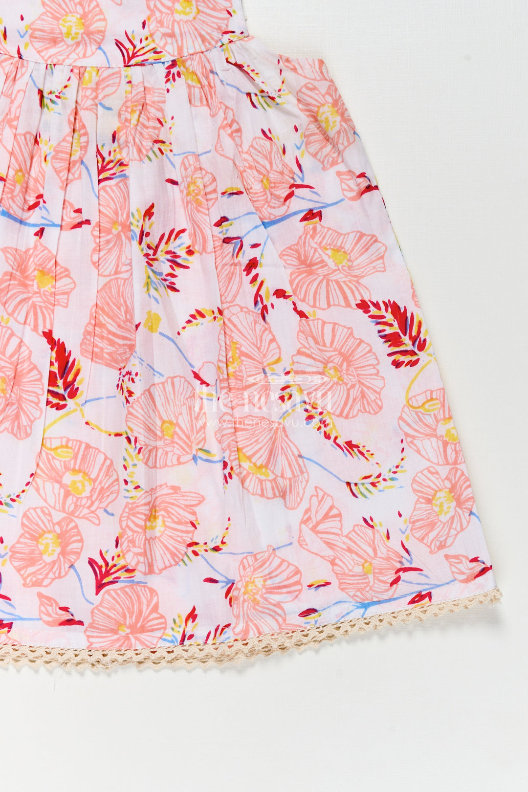 Girls Cotton Frocks Online for Kids in Sleeveless Style with Pink Floral Digital Print