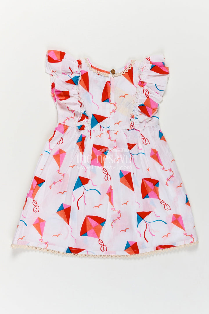 Girls Cotton Online Frock for Girls with Puff Sleeves and Kite Digital Print in Festive Colors