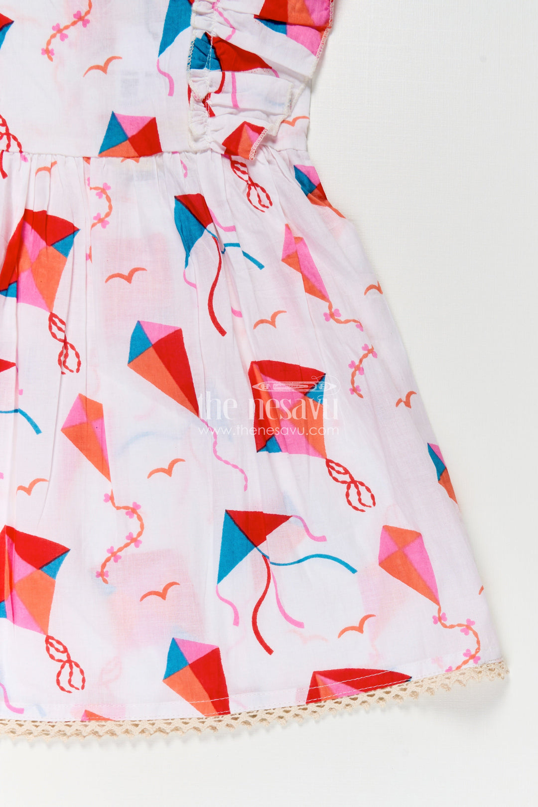Girls Cotton Online Frock for Girls with Puff Sleeves and Kite Digital Print in Festive Colors
