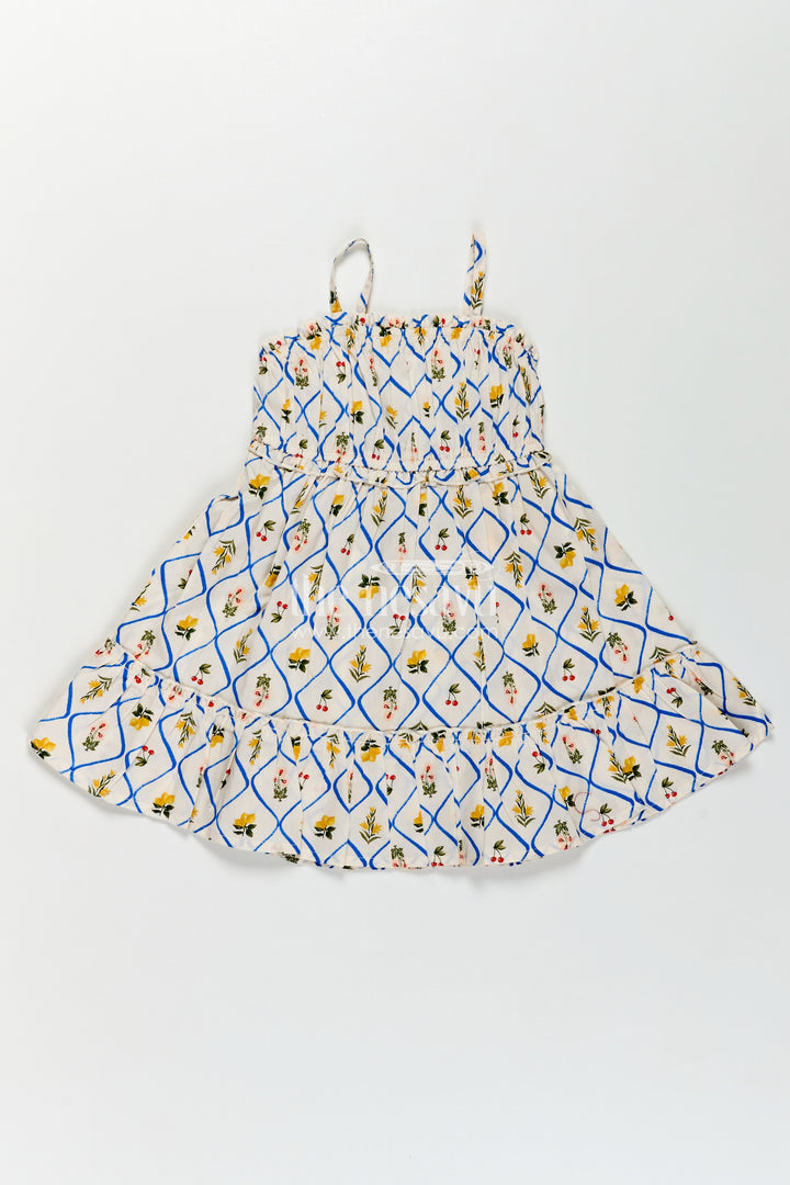 Girls Cotton Floral Frocks with Spaghetti Straps and Tiered Hem in Soft Digital Print for Summer Days