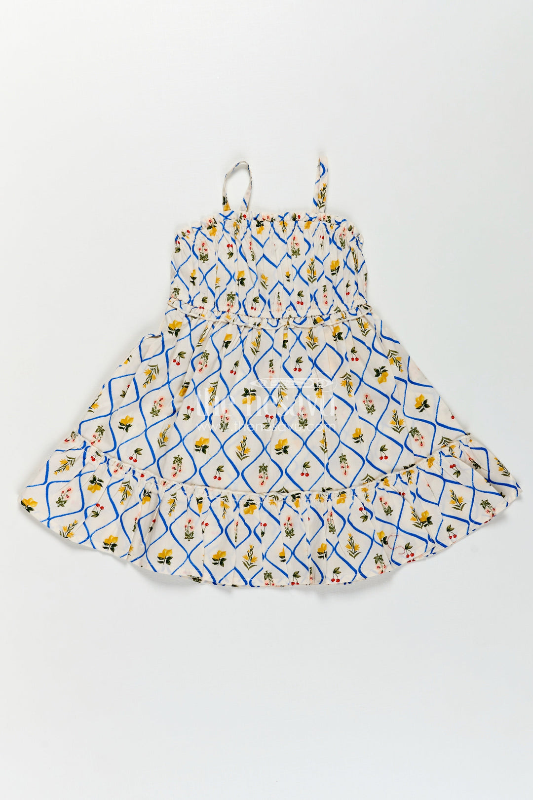 Girls Cotton Floral Frocks with Spaghetti Straps and Tiered Hem in Soft Digital Print for Summer Days