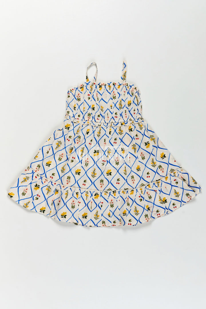 Girls Cotton Floral Frocks with Spaghetti Straps and Tiered Hem in Soft Digital Print for Summer Days