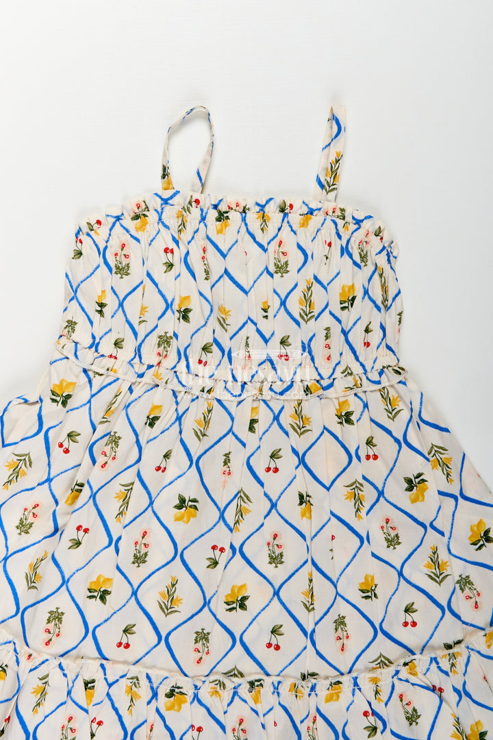 Girls Cotton Floral Frocks with Spaghetti Straps and Tiered Hem in Soft Digital Print for Summer Days