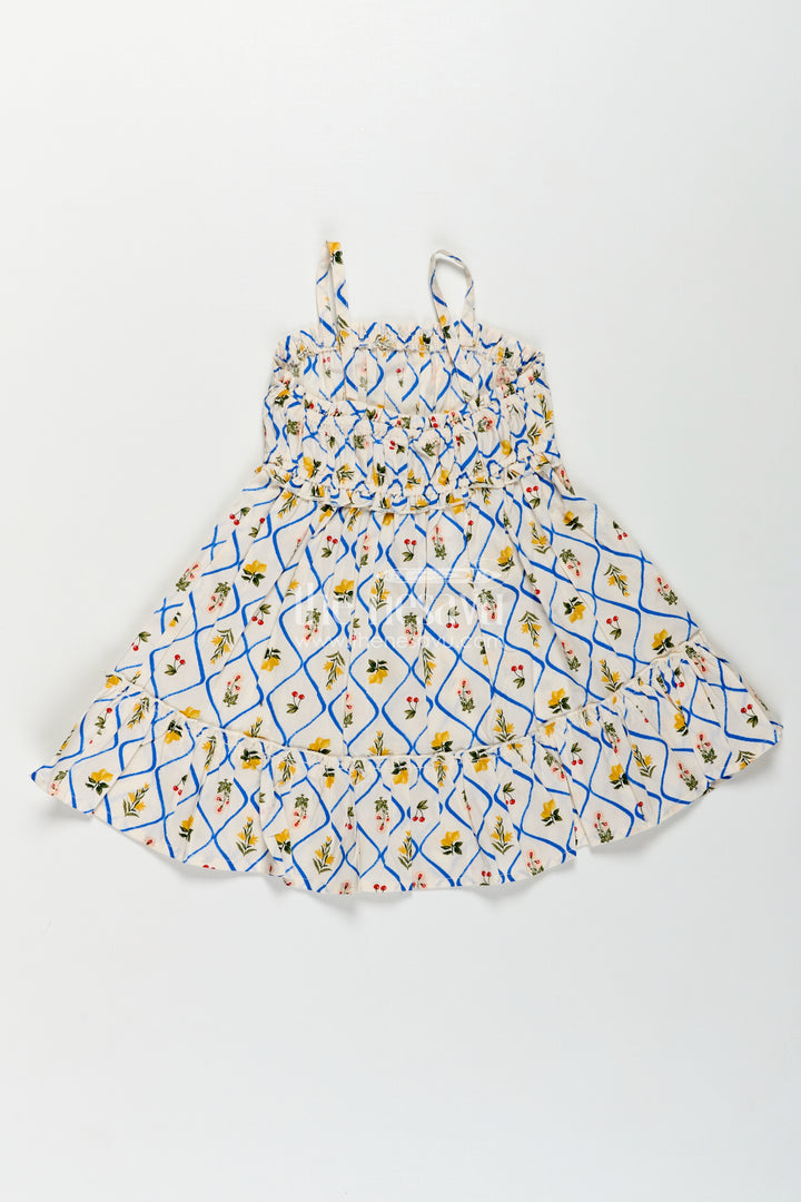 Girls Cotton Floral Frocks with Spaghetti Straps and Tiered Hem in Soft Digital Print for Summer Days
