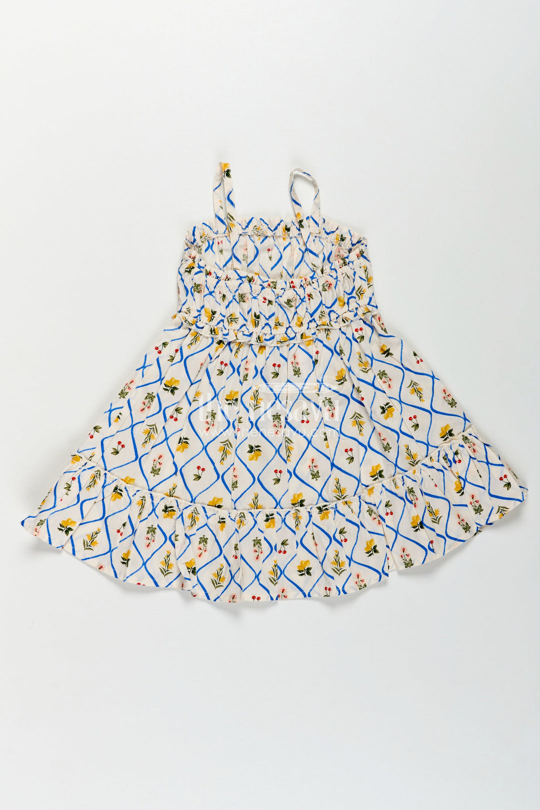 Girls Cotton Floral Frocks with Spaghetti Straps and Tiered Hem in Soft Digital Print for Summer Days