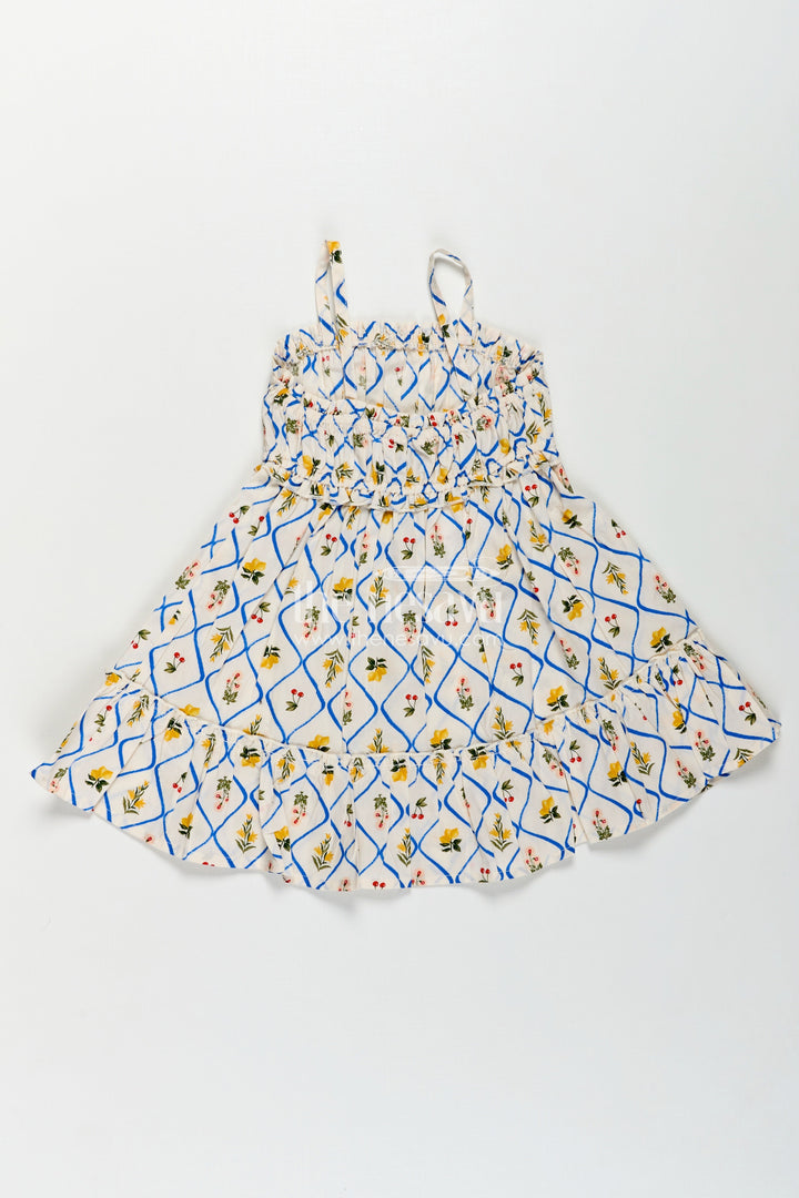 Girls Cotton Floral Frocks with Spaghetti Straps and Tiered Hem in Soft Digital Print for Summer Days