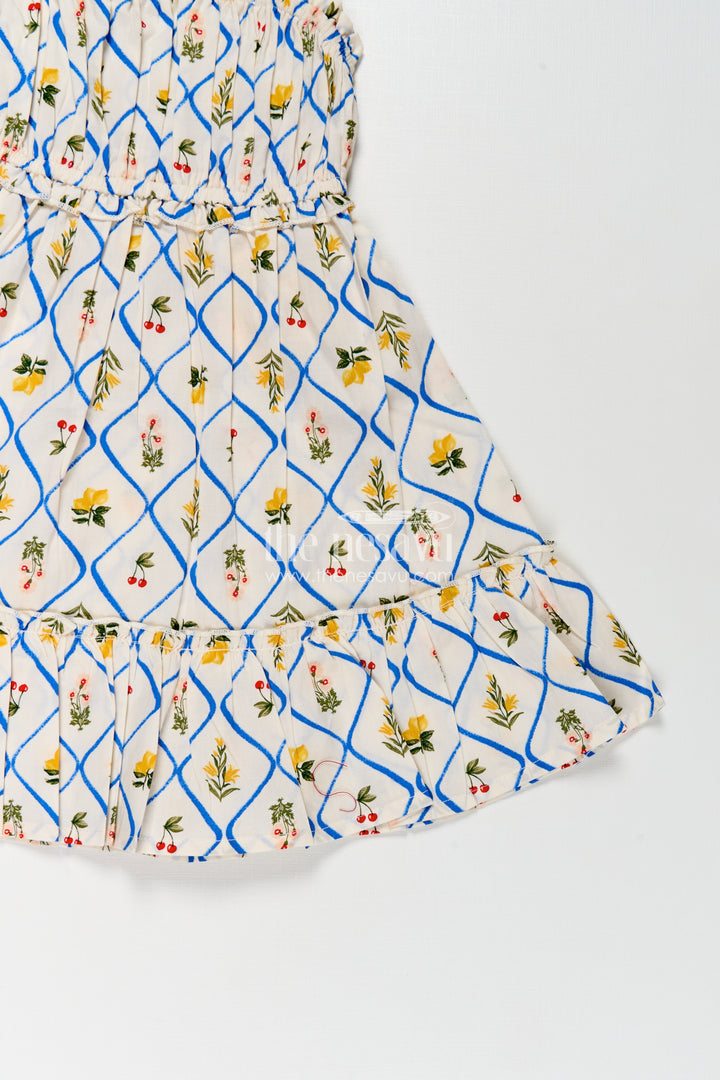 Girls Cotton Floral Frocks with Spaghetti Straps and Tiered Hem in Soft Digital Print for Summer Days
