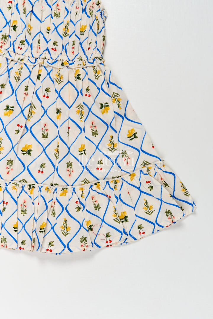 Girls Cotton Floral Frocks with Spaghetti Straps and Tiered Hem in Soft Digital Print for Summer Days