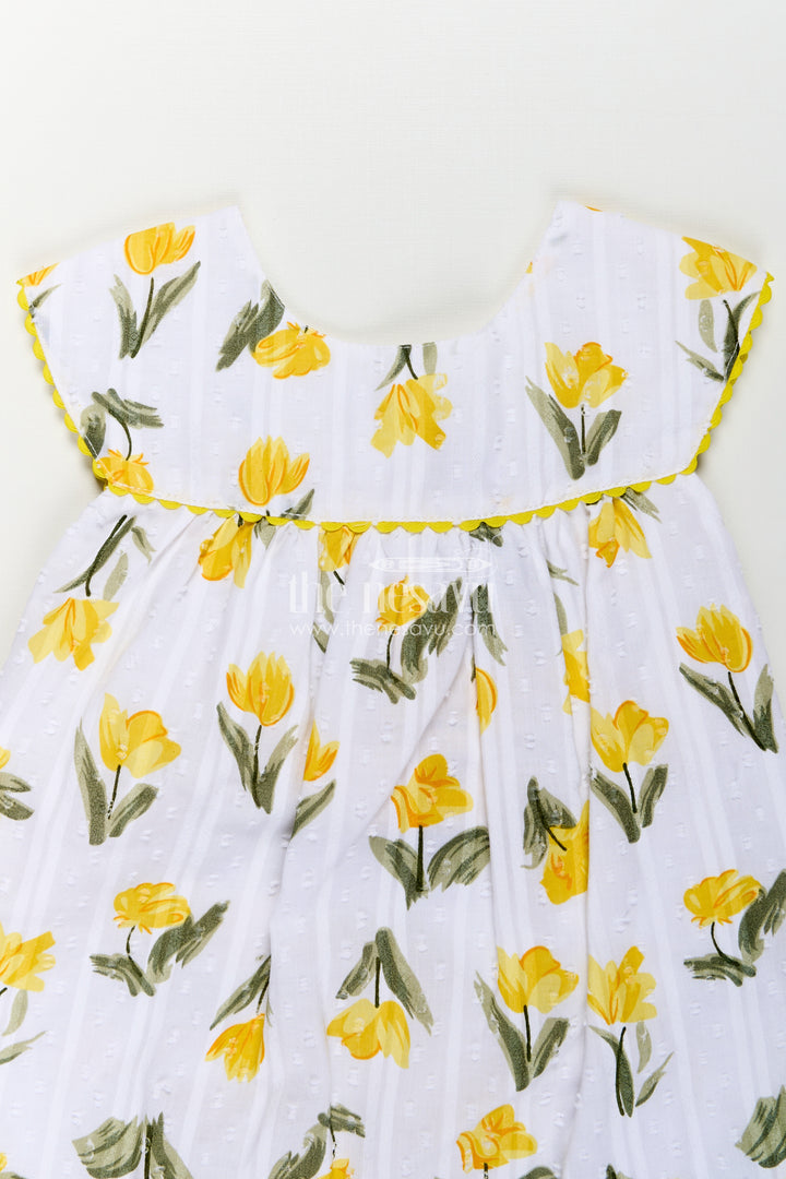 Girls Casual Cotton Frock for Infant with Yellow Floral Print and Ruffle Trim for Everyday Comfort